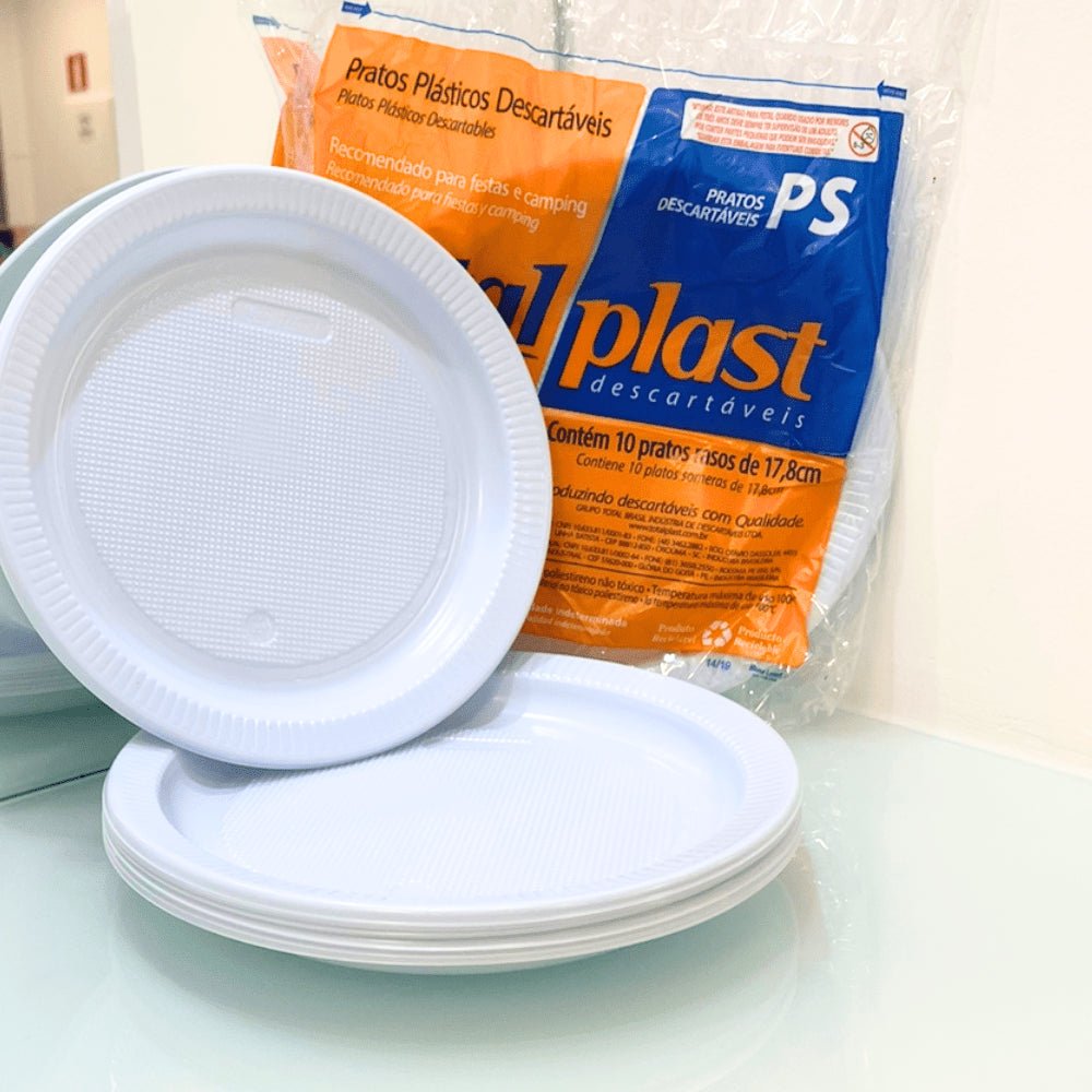 Kit Prato Raso 18 cm Totalplast Branco com 6 Pacotes de 10 Unidades - e - dona