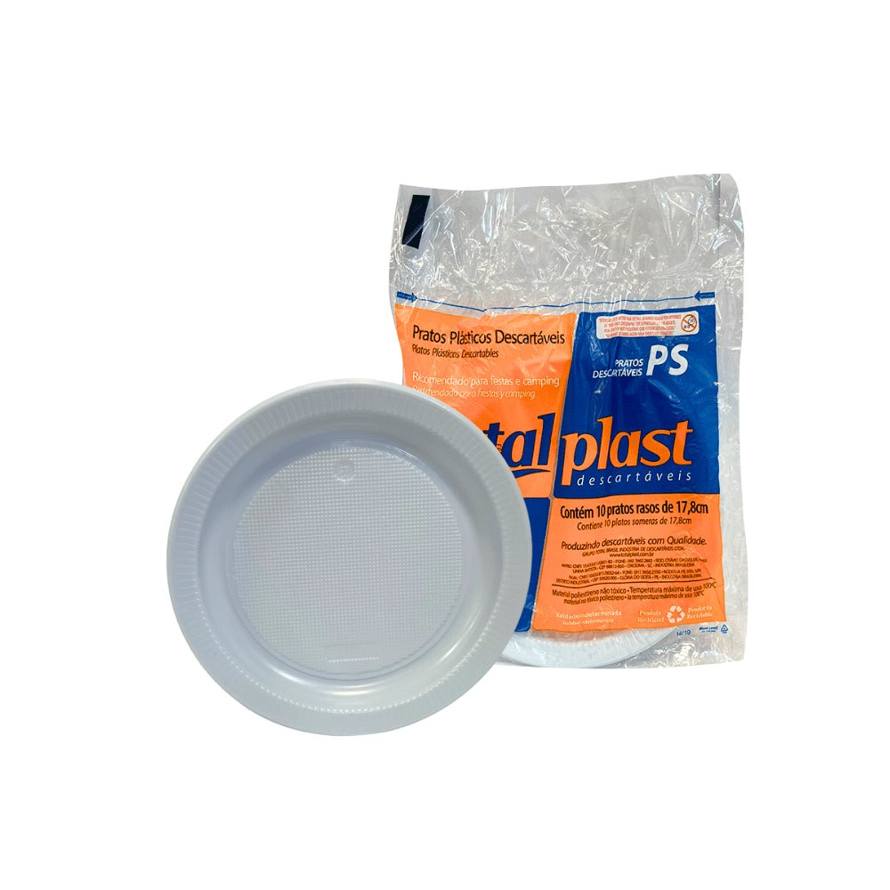 Kit Prato Raso 18 cm Totalplast Branco com 6 Pacotes de 10 Unidades - e - dona