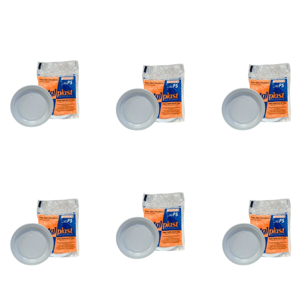 Kit Prato Raso 18 cm Totalplast Branco com 6 Pacotes de 10 Unidades - e - dona