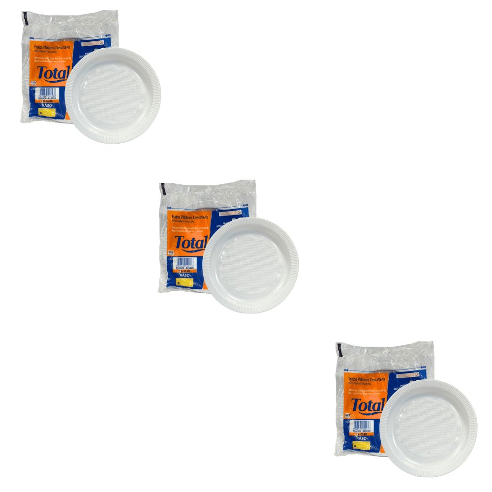 Kit Prato Raso 26 Cm Totalplast Branco 3 Pacotes com 10 Unidades - e - dona