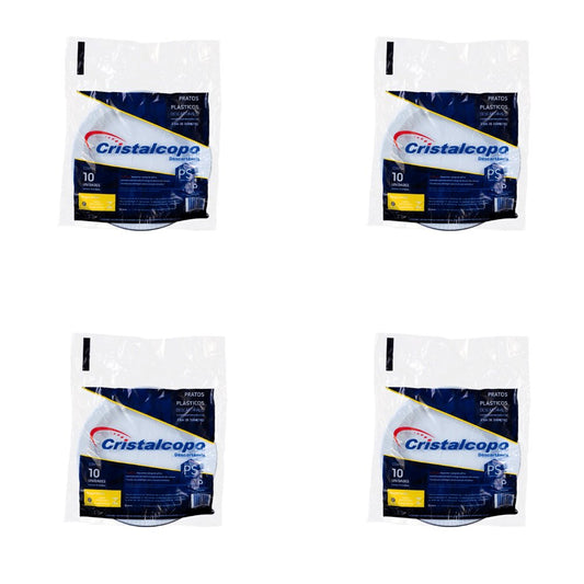 Kit Prato Refeição Raso 21cm Cristalcopo Branco 4 Pacotes com 10 Unidades - e - dona