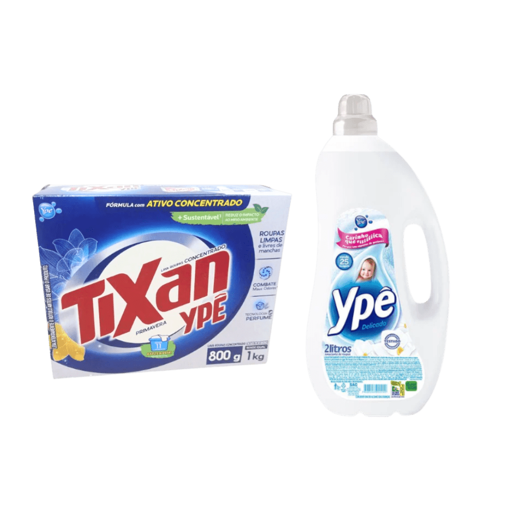 Kit Sabão em Pó 800g Tixan Ypê + Amaciante 2L Ypê Delicado - e - dona