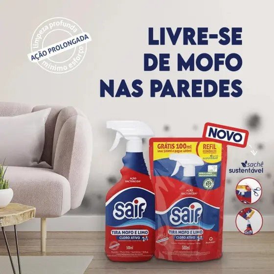 Kit Tira Mofo e Limo Gatilho 500ml + Sachê 500ml Saif - e - dona