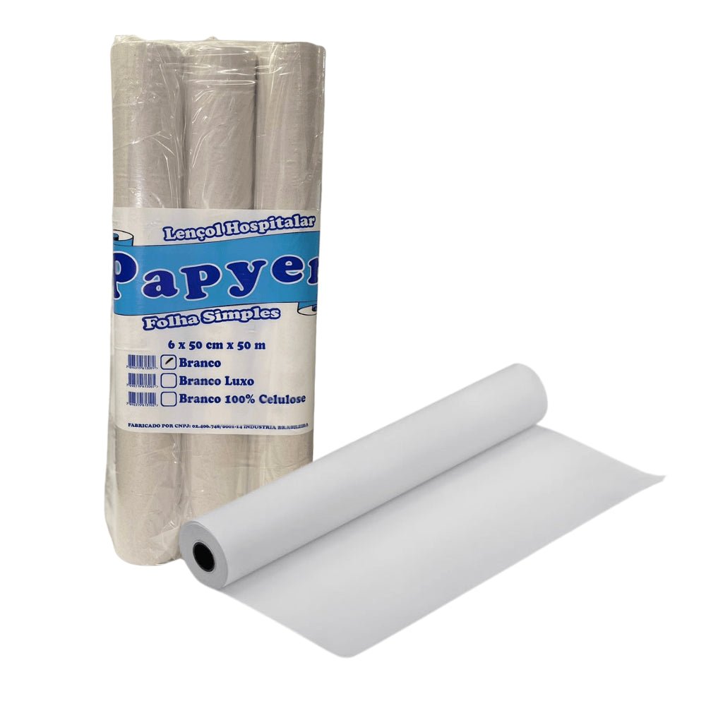 Lençol Hospitalar de Papel 50x50cm Branco Papyer com 6 rolos - e - dona