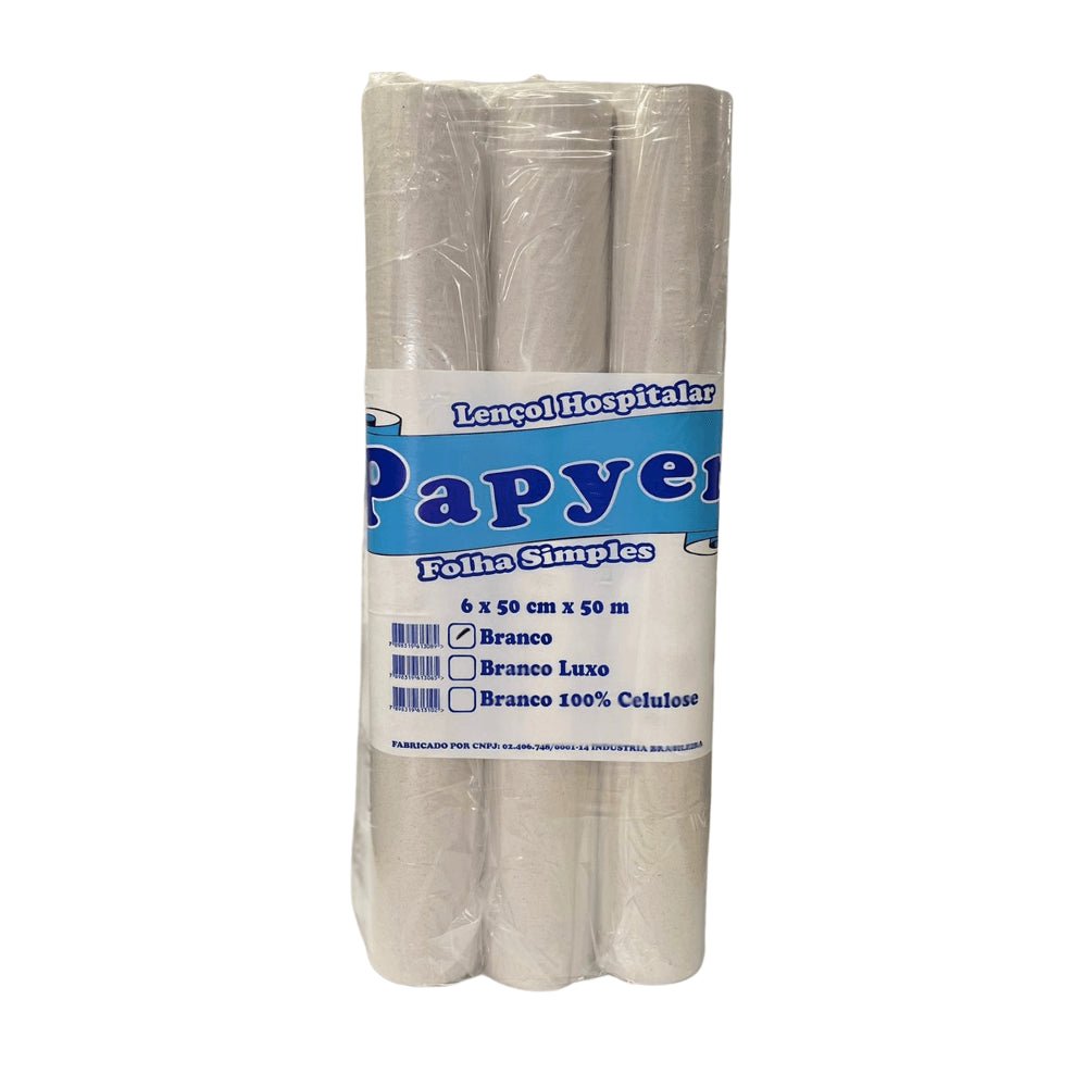 Lençol Hospitalar de Papel 50x50cm Branco Papyer com 6 rolos - e - dona