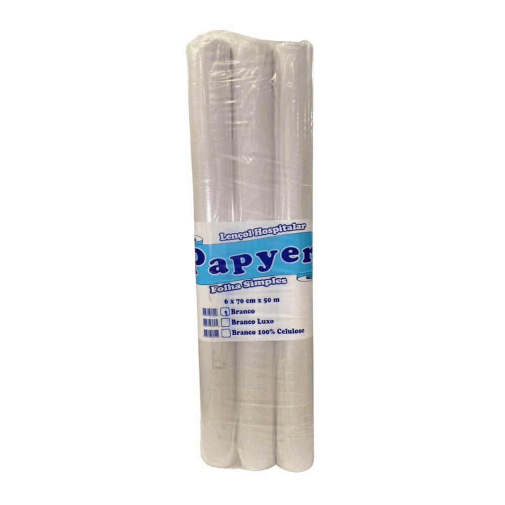 Lençol Hospitalar de Papel 70x50cm Branco Papyer com 6 rolos - e - dona