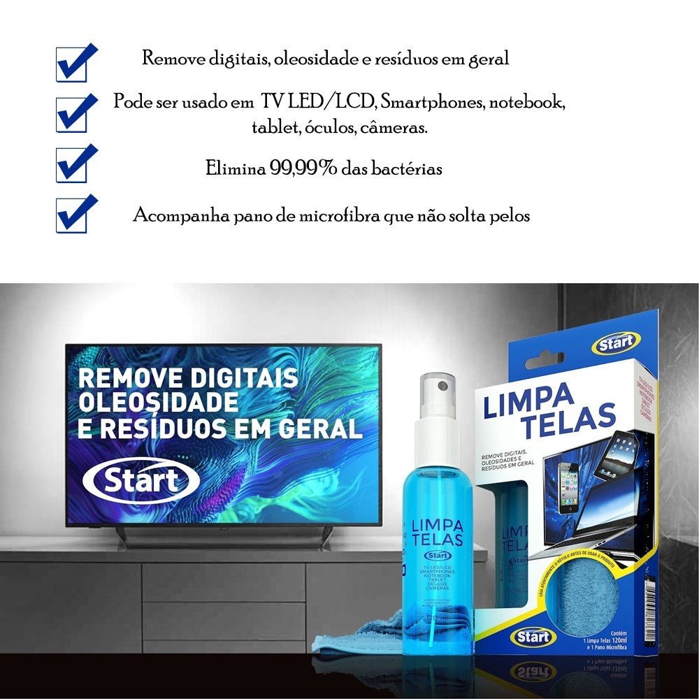 Limpa telas Start 120ml Ideal para notebook, tablet, celulares, câmeras e óculos - e - dona