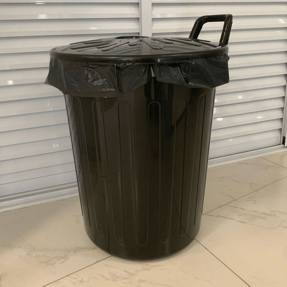 Lixeira 100 litros redonda com tampa e rodas preto Arqplast - e - dona