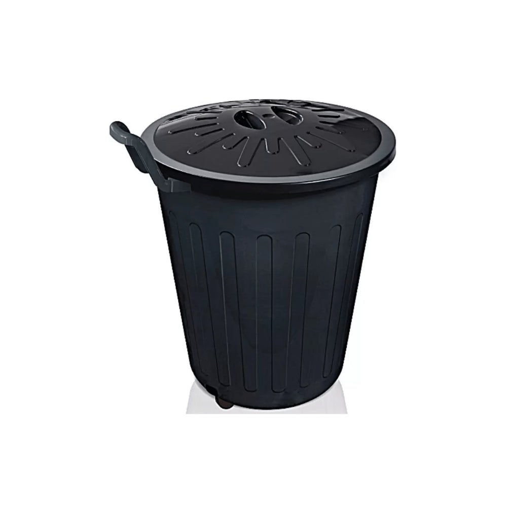 Lixeira 100 litros redonda com tampa e rodas preto Arqplast - e - dona