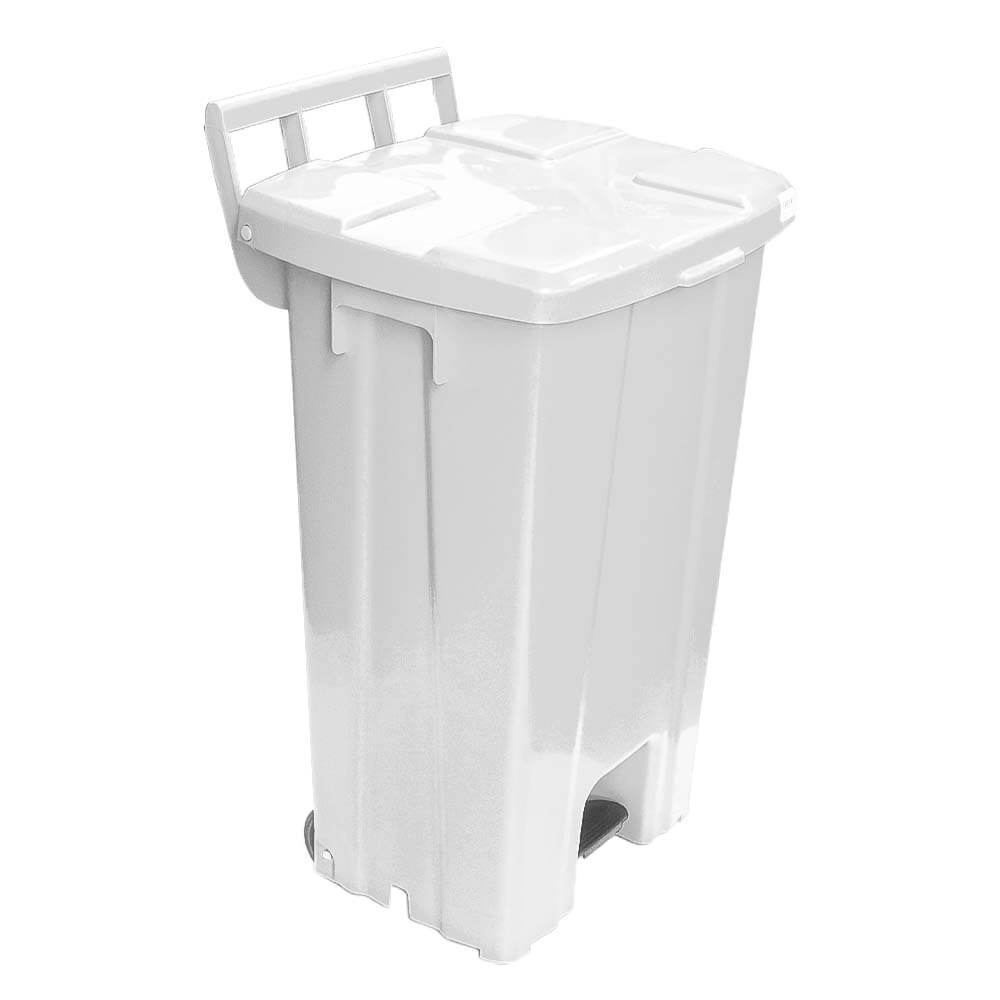 Lixeira 100L quadrada branca com tampa e pedal para cozinhas, restaurantes, hospitais P100B JSN - e - dona