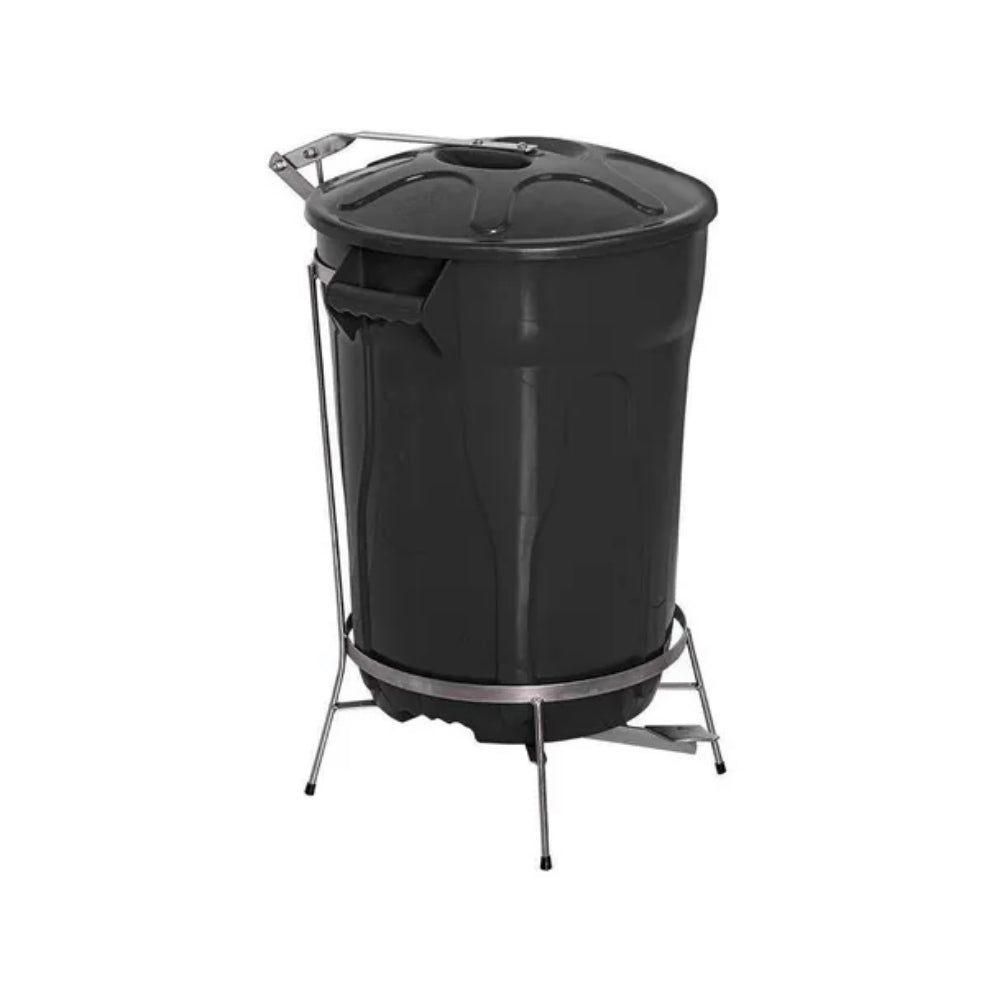 Lixeira 100L redonda Preta com tampa e pedal E8GP JSN - e - dona