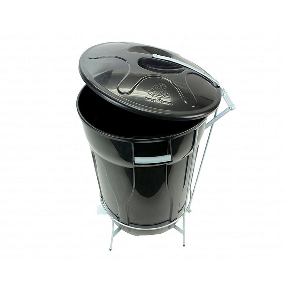 Lixeira 100L redonda Preta com tampa e pedal E8GP JSN - e - dona