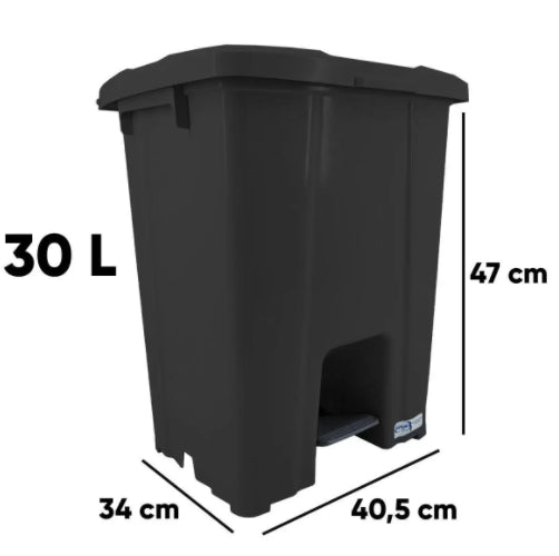Lixeira 30L quadrada preta com tampa e pedal para cozinhas, restaurantes, escritórios, banheiros P30P JSN - e - dona
