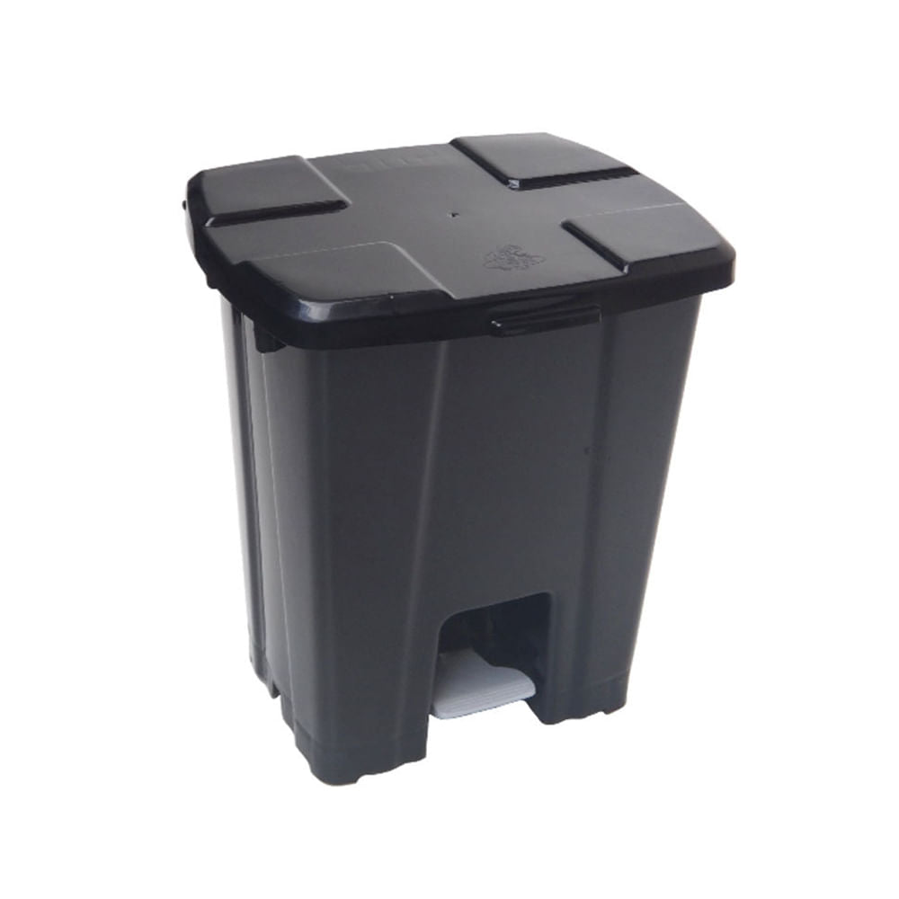 Lixeira 30L quadrada preta com tampa e pedal para cozinhas, restaurantes, escritórios, banheiros P30P JSN - e - dona