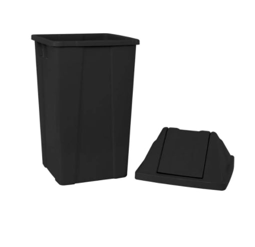 Lixeira 60L quadrada preta com tampa basculante para coleta seletiva, escritórios, restaurantes, condomínios Q60P JSN - e - dona