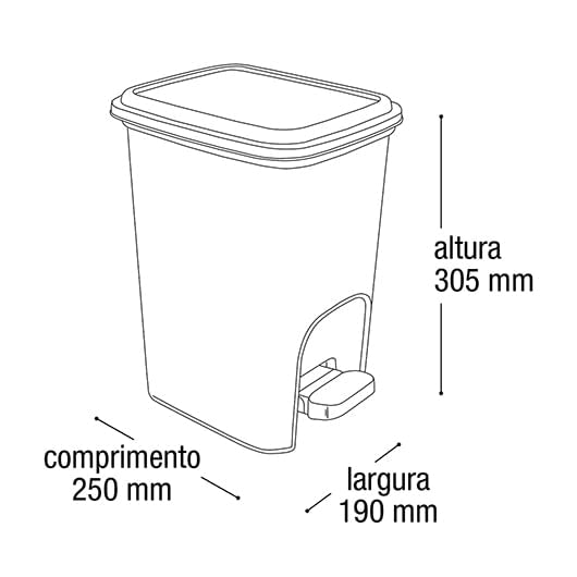Lixeira 7L Retangular Preta com pedal Arqplast - e - dona