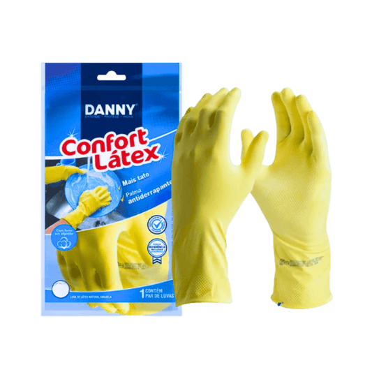 Luva Confort Látex Amarela G Danny CA 15532 Para limpeza, higiene e trabalhos gerais - e - dona