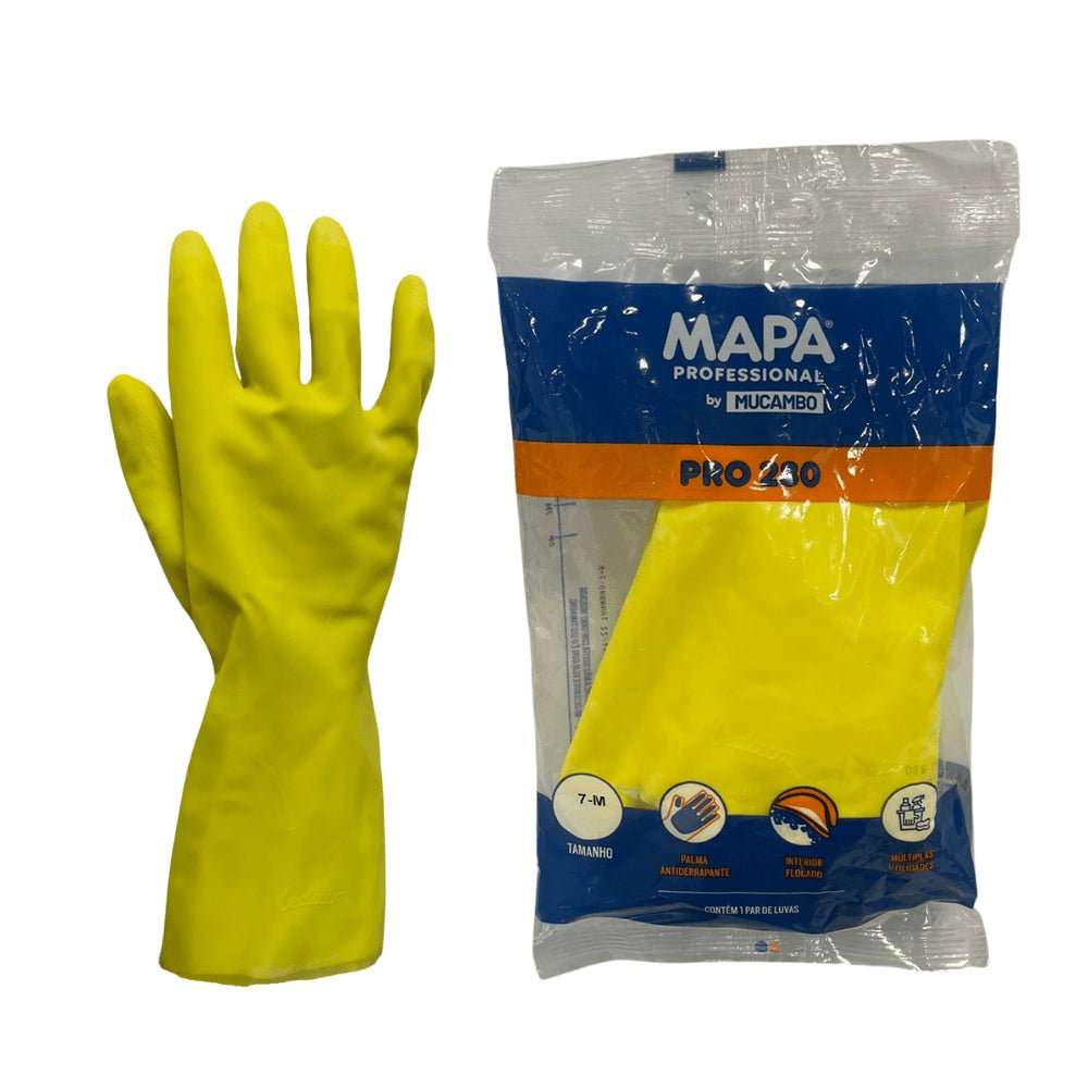 Luva de Látex Amarela Forrada Mucambo Pro 280 C.A 11.872 - e - dona