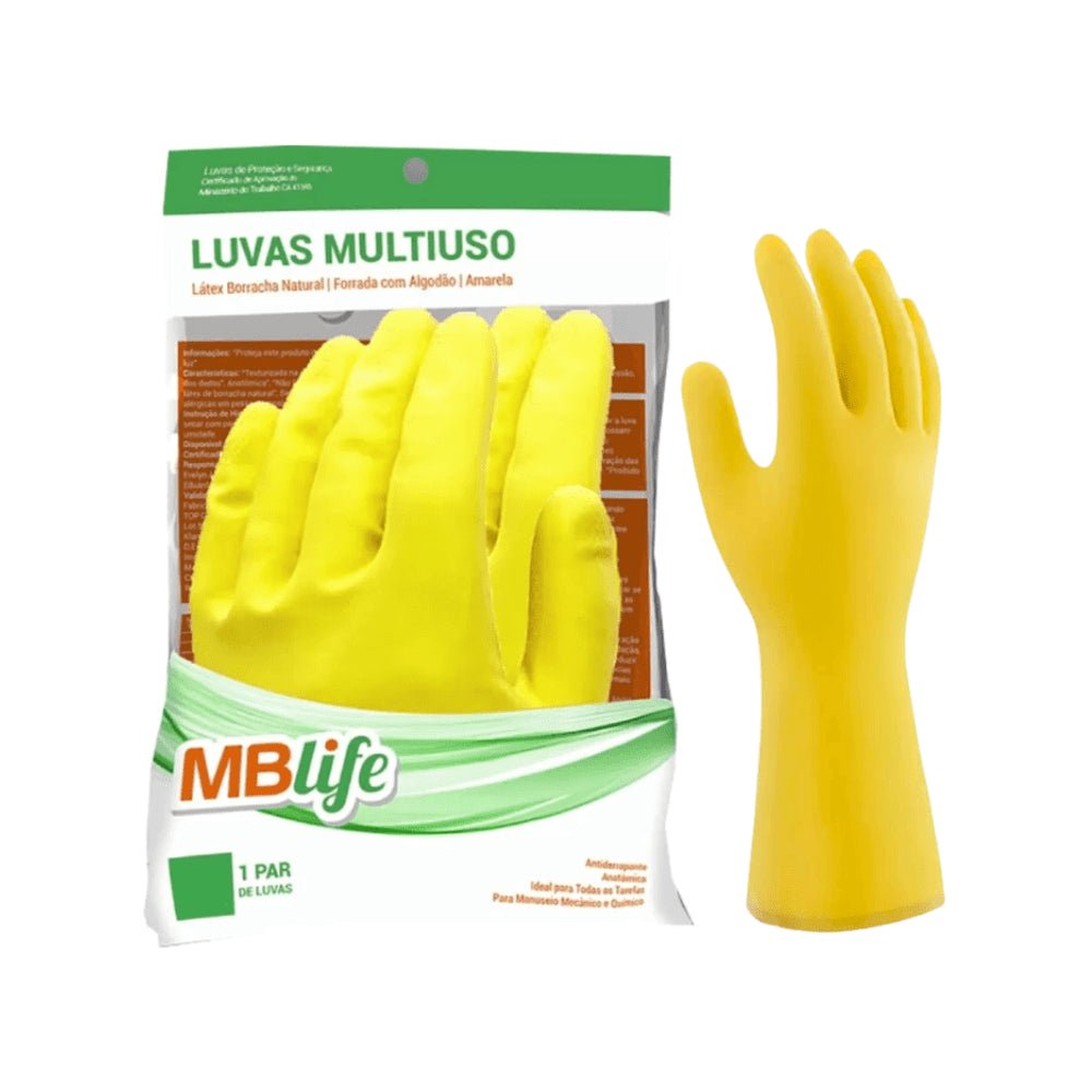 Luva de Látex Amarela M sem Pó MB Life CA 44541 para Limpeza de uso geral - e - dona