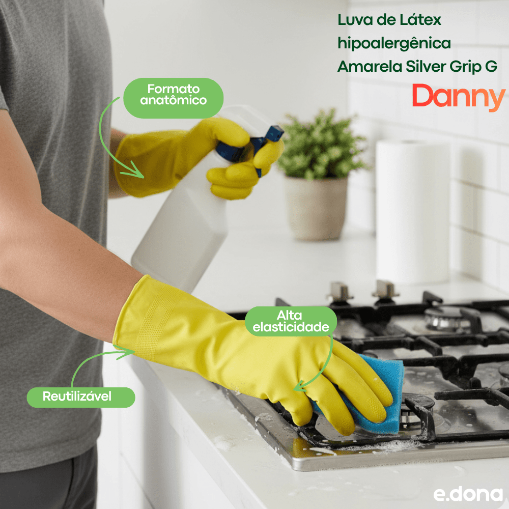 Luva de Látex hipoalergênica Amarela Silver Grip G Danny - e - dona