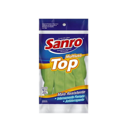 Luva de látex Verde M TOP Sanro CA 40045 para limpeza, higiene e trabalhos gerais - e - dona