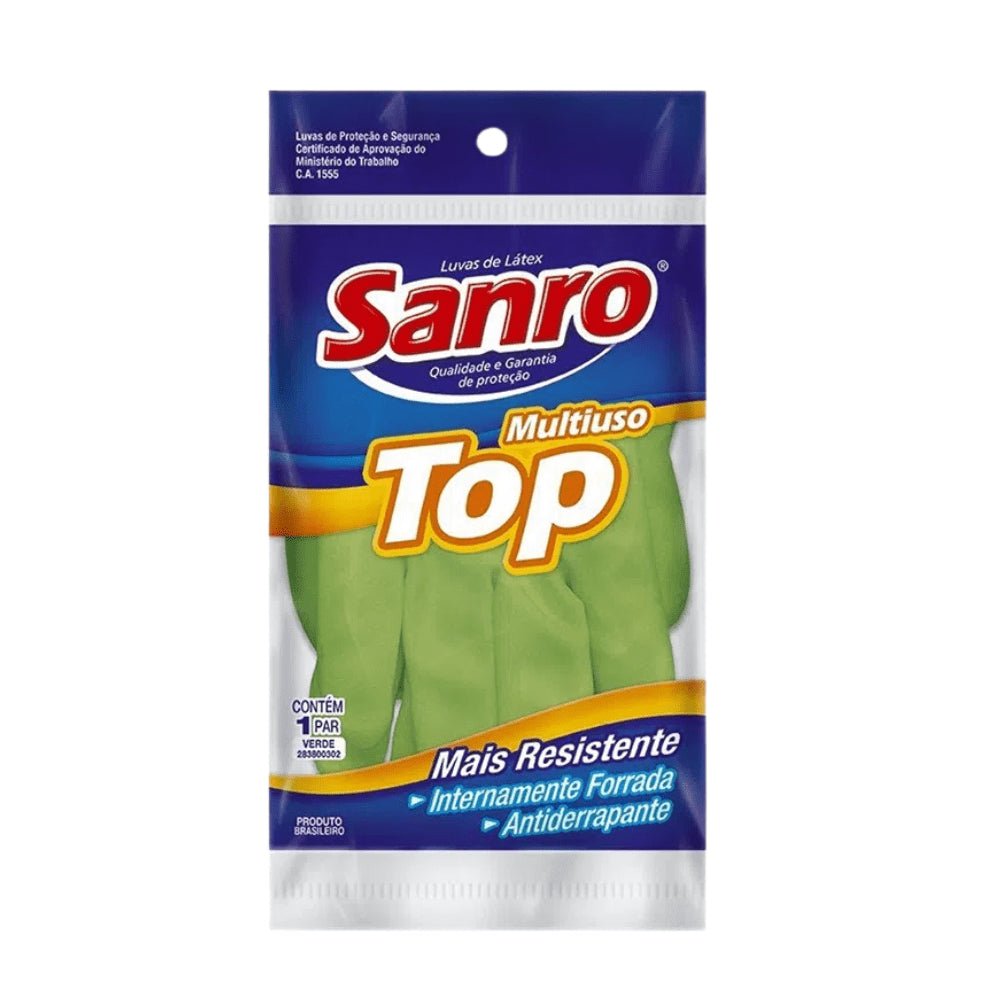 Luva de látex Verde XG TOP Sanro CA 40045 para limpeza, higiene e trabalhos gerais - e - dona
