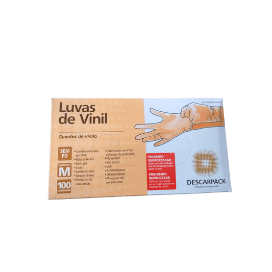 Luva de Vinil sem amido M Descarpack com 100 unidades CA 38625 - e - dona