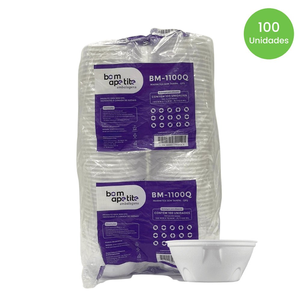 Marmitex de Isopor 1.100ml sem tampa Bom Apetite com 100 unidades - e - dona