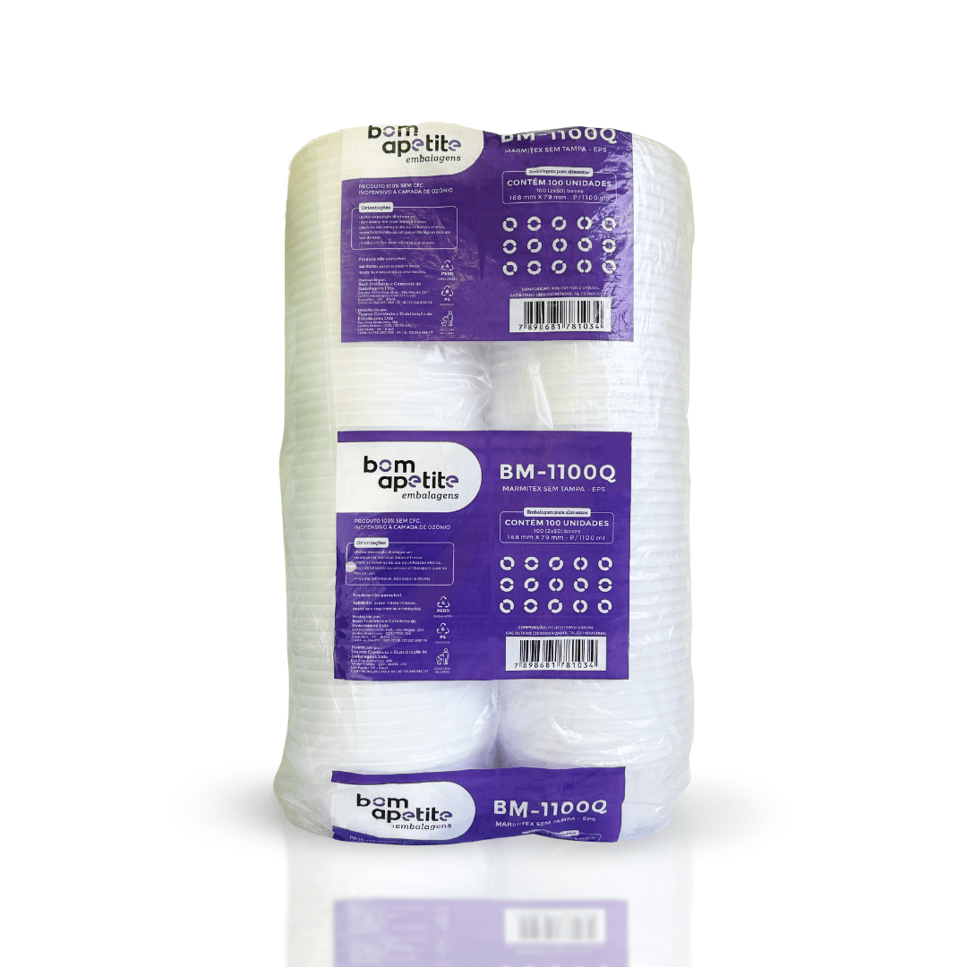 Marmitex de Isopor 1.100ml sem tampa Bom Apetite com 100 unidades - e - dona