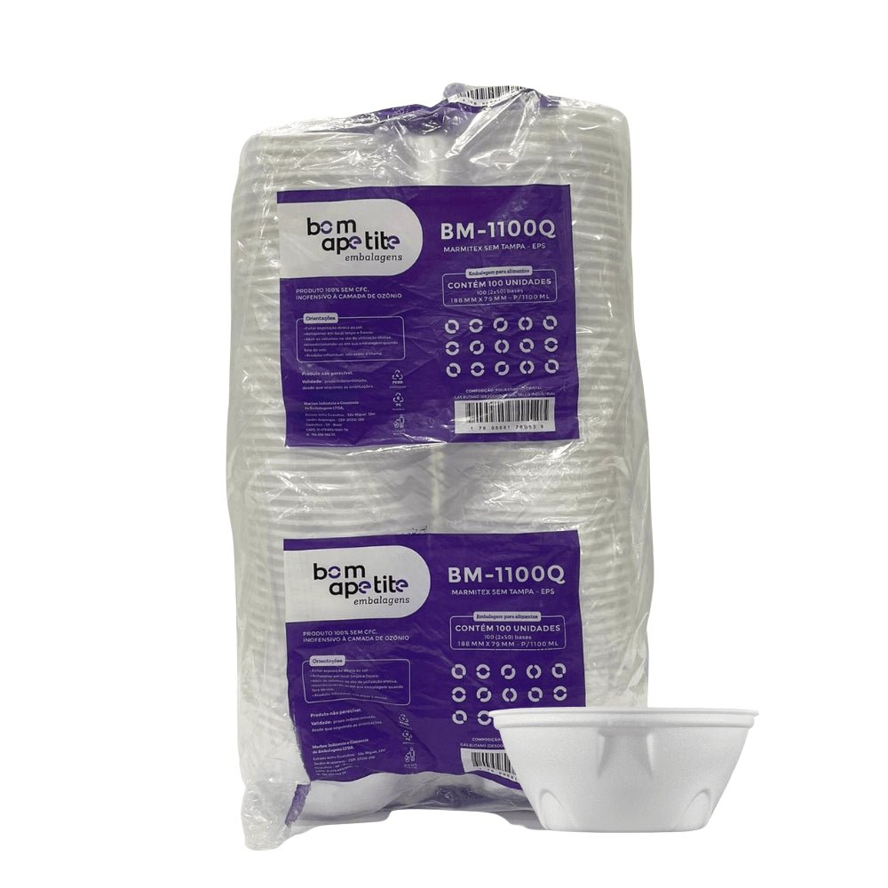 Marmitex de Isopor 1.100ml sem tampa Bom Apetite com 100 unidades - e - dona