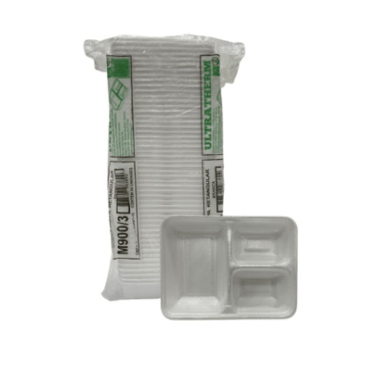 Marmitex de Isopor 900ml Retangular sem tampa 3 divisórias com 300 unidades - e - dona