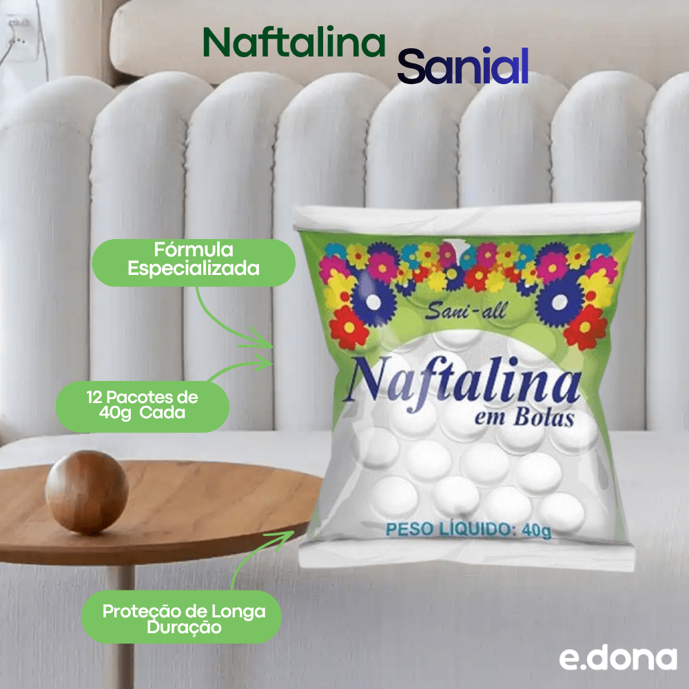 Naftalina Sanial - 12 Pacotes de 40g Cada - e - dona