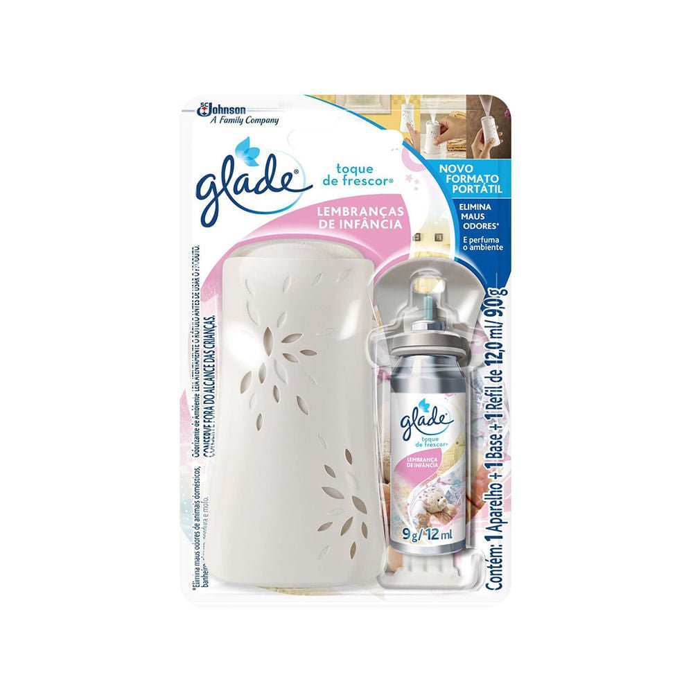 Odorizador de Ar Toque de Frescor Infância Glade aparelho + refil 12ml Ideal para Banheiros - e - dona