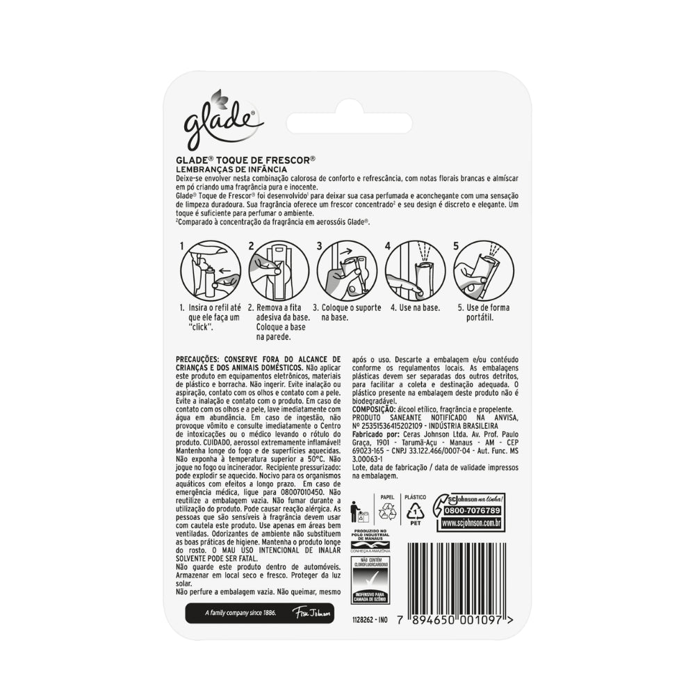 Odorizador de Ar Toque de Frescor Infância Glade aparelho + refil 12ml Ideal para Banheiros - e - dona