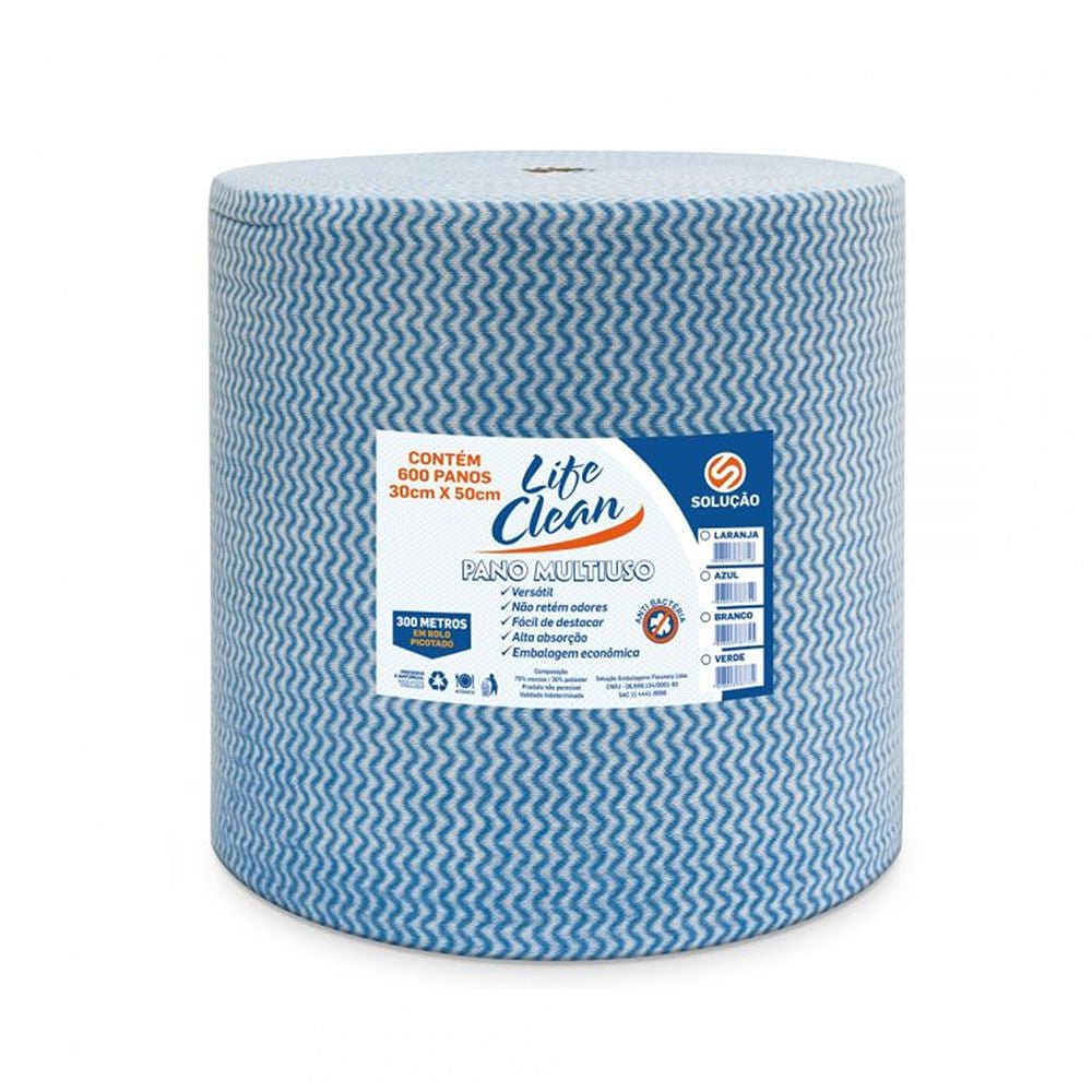 Pano Bobina Azul 28x300m Life Clean com 600 panos - e - dona