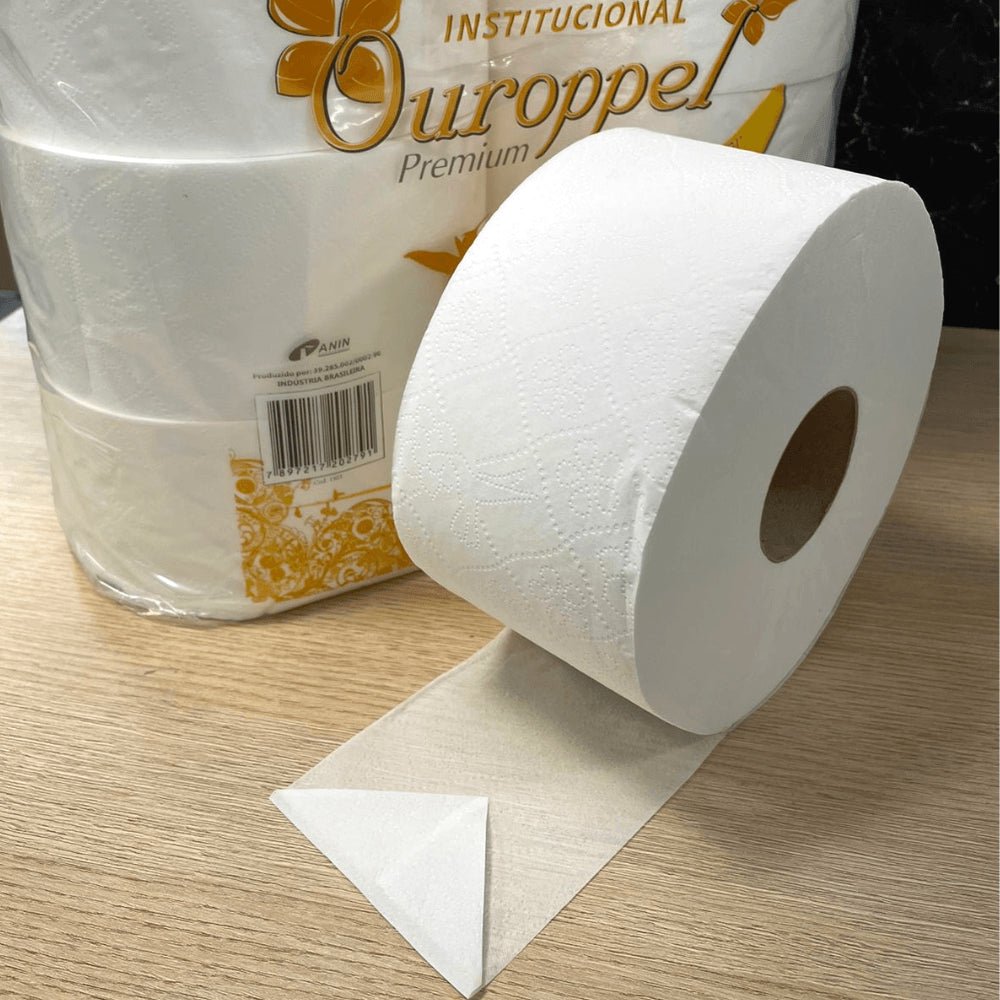 Papel Higiênico 100% celulose 10cm folha simples Ouroppel 8 rolos de 300 metros - e - dona