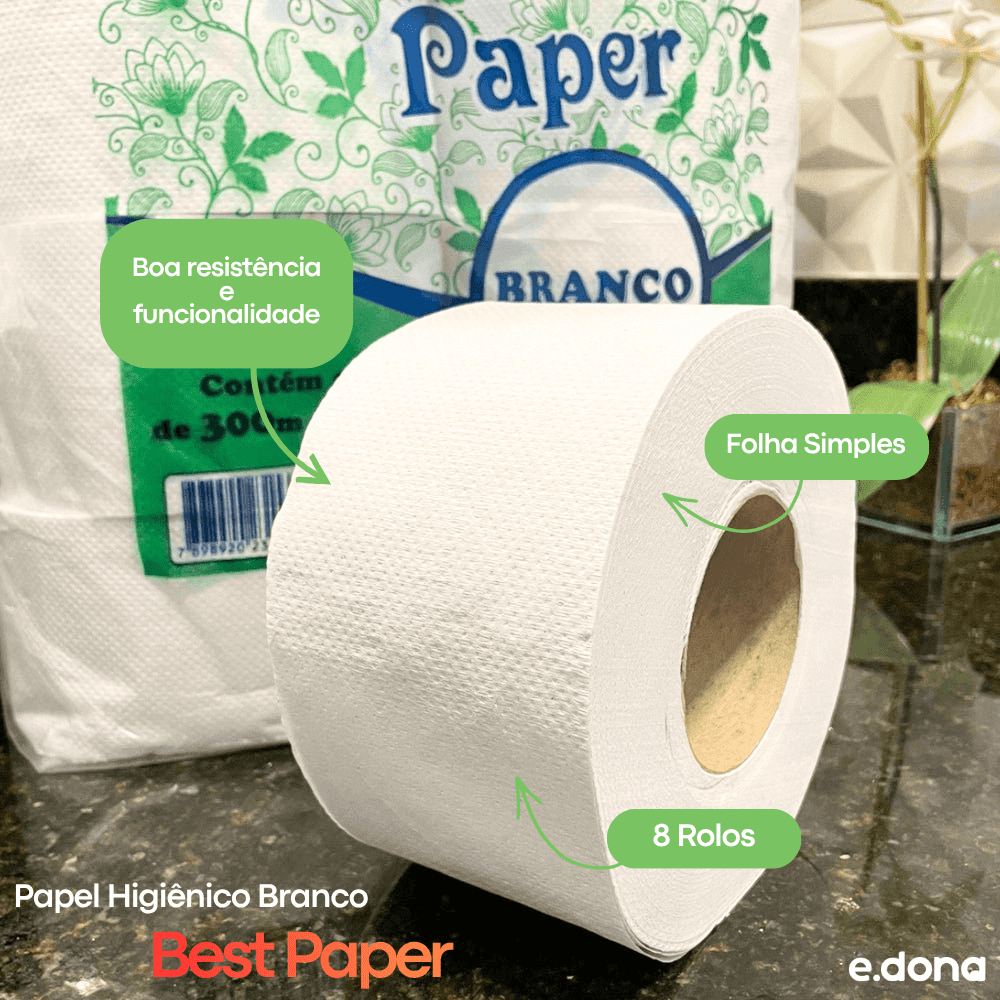Papel Higiênico Branco Folha Simples Best Paper com 8 Rolos - e - dona