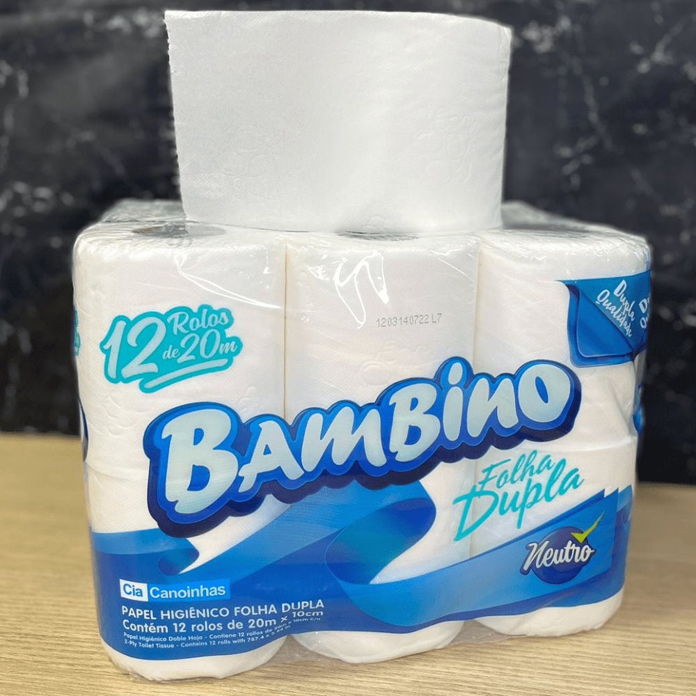 Papel Higiênico Folha Dupla Bambino com 12 rolos de 20 metros - e - dona
