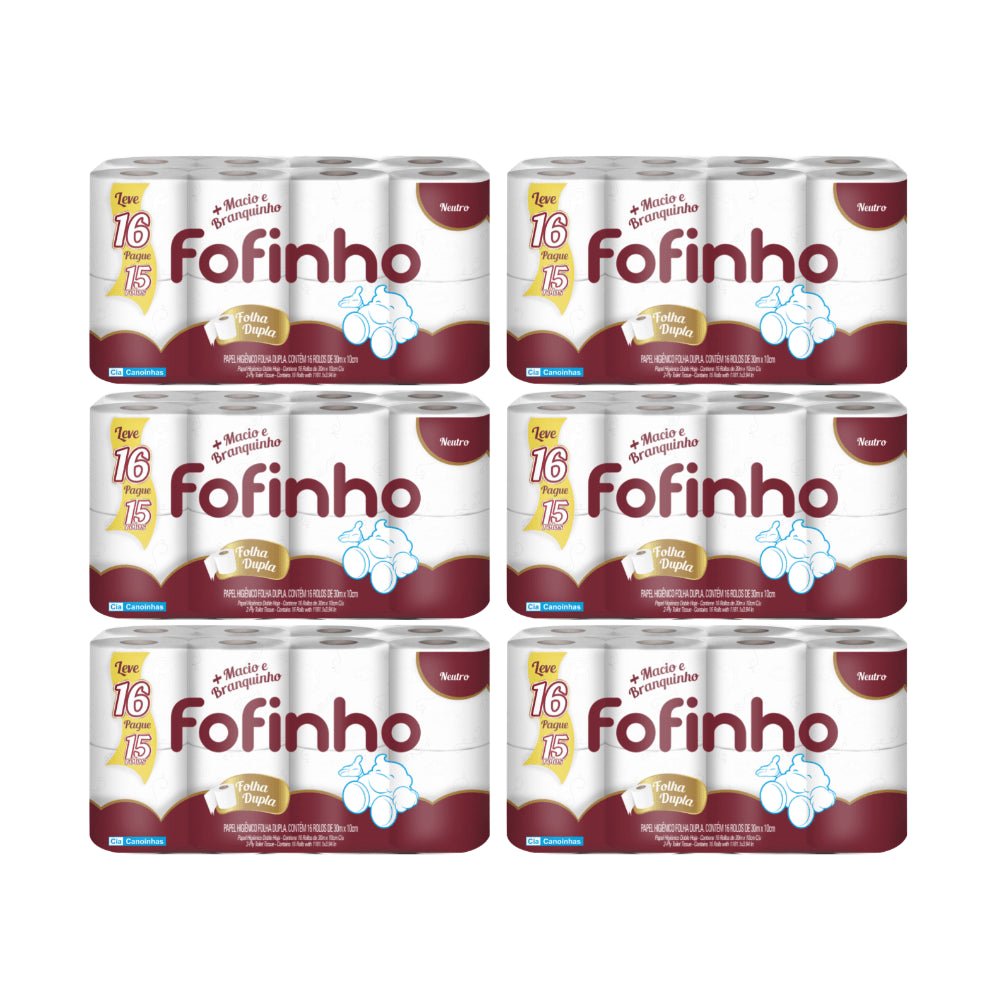 Papel Higiênico Folha Dupla Fofinho 6 pacotes com 16 rolos de 30 metros cada - e - dona