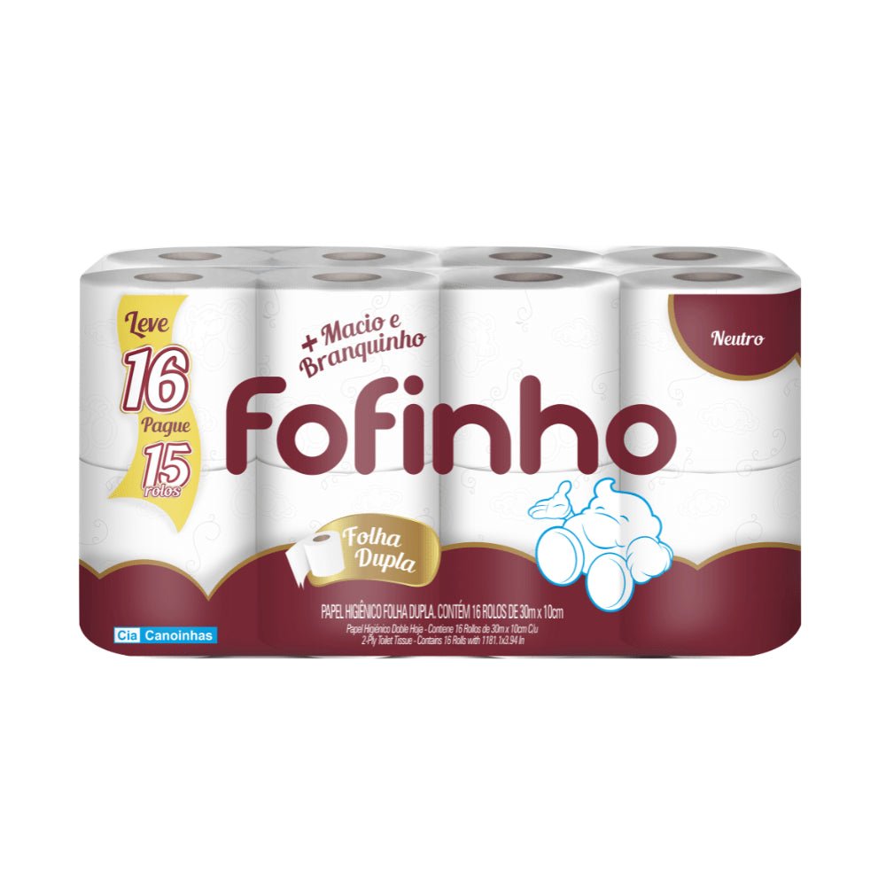 Papel Higiênico Folha Dupla Fofinho pacote com 16 rolos de 30 metros - e - dona