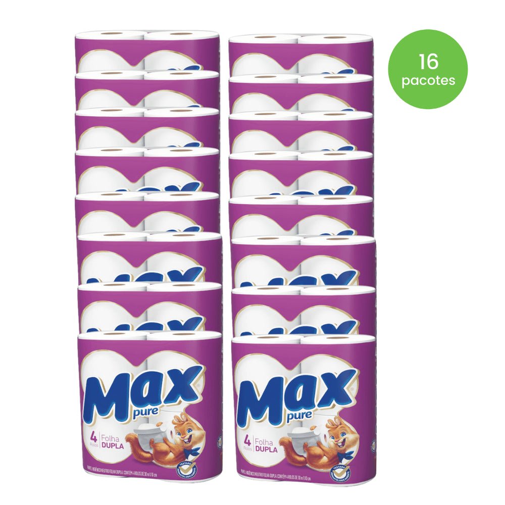 Papel Higiênico Folha Dupla Max Pure 16 pacotes com 4 rolos de 30 metros - e - dona