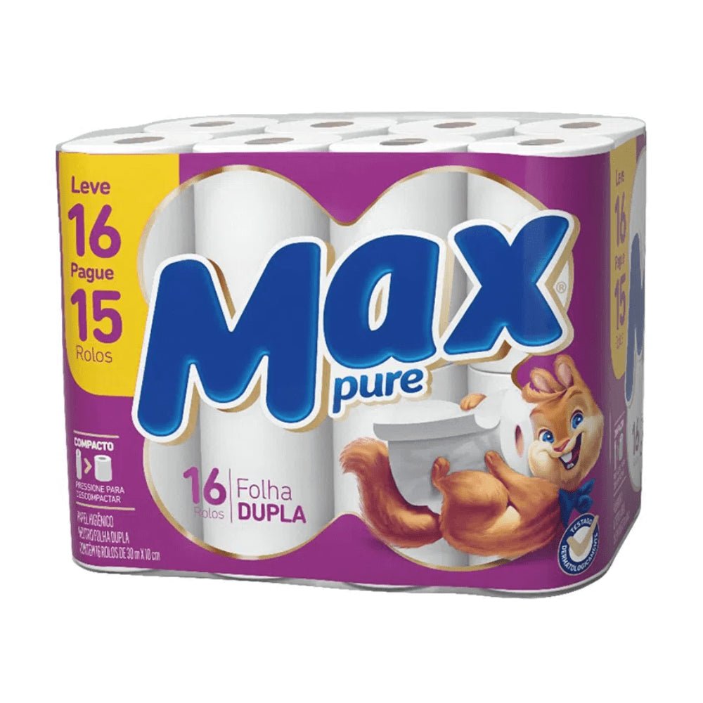 Papel Higiênico Folha Dupla Max Pure 4 pacotes com 16 rolos de 30 metros - e - dona
