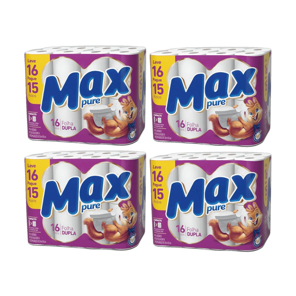 Papel Higiênico Folha Dupla Max Pure 4 pacotes com 16 rolos de 30 metros - e - dona