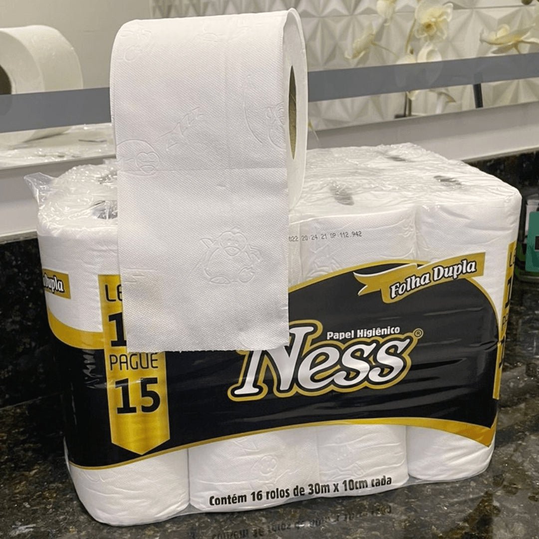 Papel Higiênico Folha Dupla Ness com Alça 4 pacotes com 16 rolos de 30 metros - e - dona