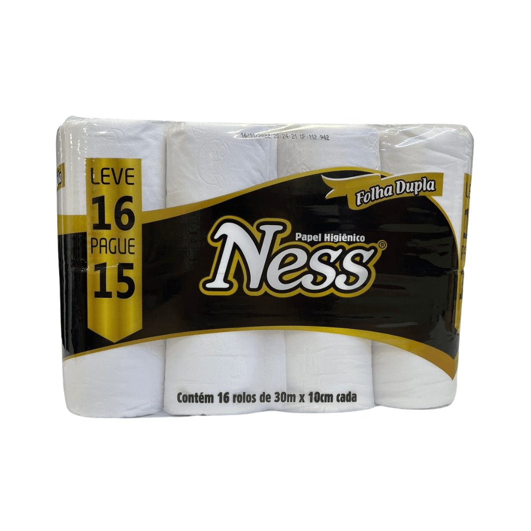 Papel Higiênico Folha Dupla Ness com Alça com 16 rolos de 30 metros - e - dona