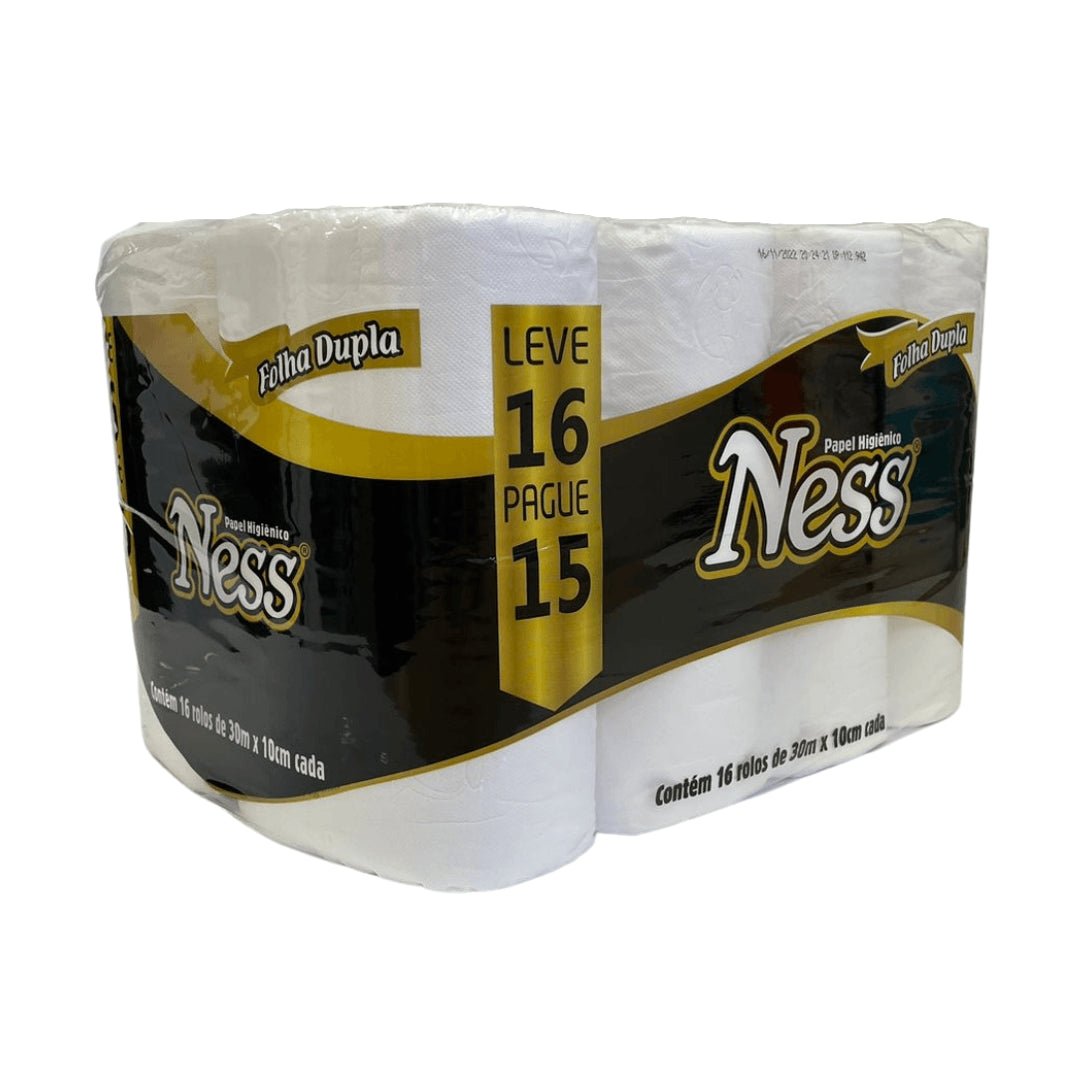 Papel Higiênico Folha Dupla Ness com Alça com 16 rolos de 30 metros - e - dona