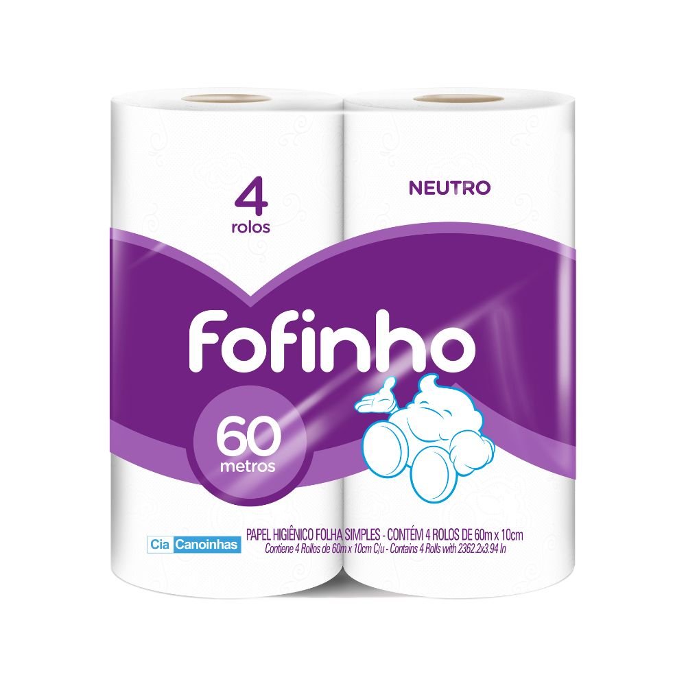 Papel higiênico Folha Simples Fofinho 16 pacotes com 4 rolos de 60 metros - e - dona