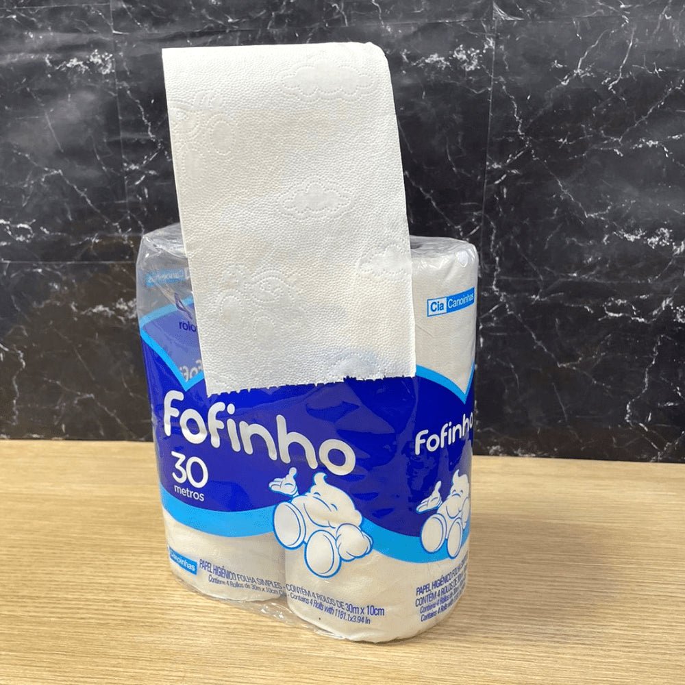 Papel Higiênico Folha Simples Fofinho pacote com 4 rolos de 30 metros - e - dona