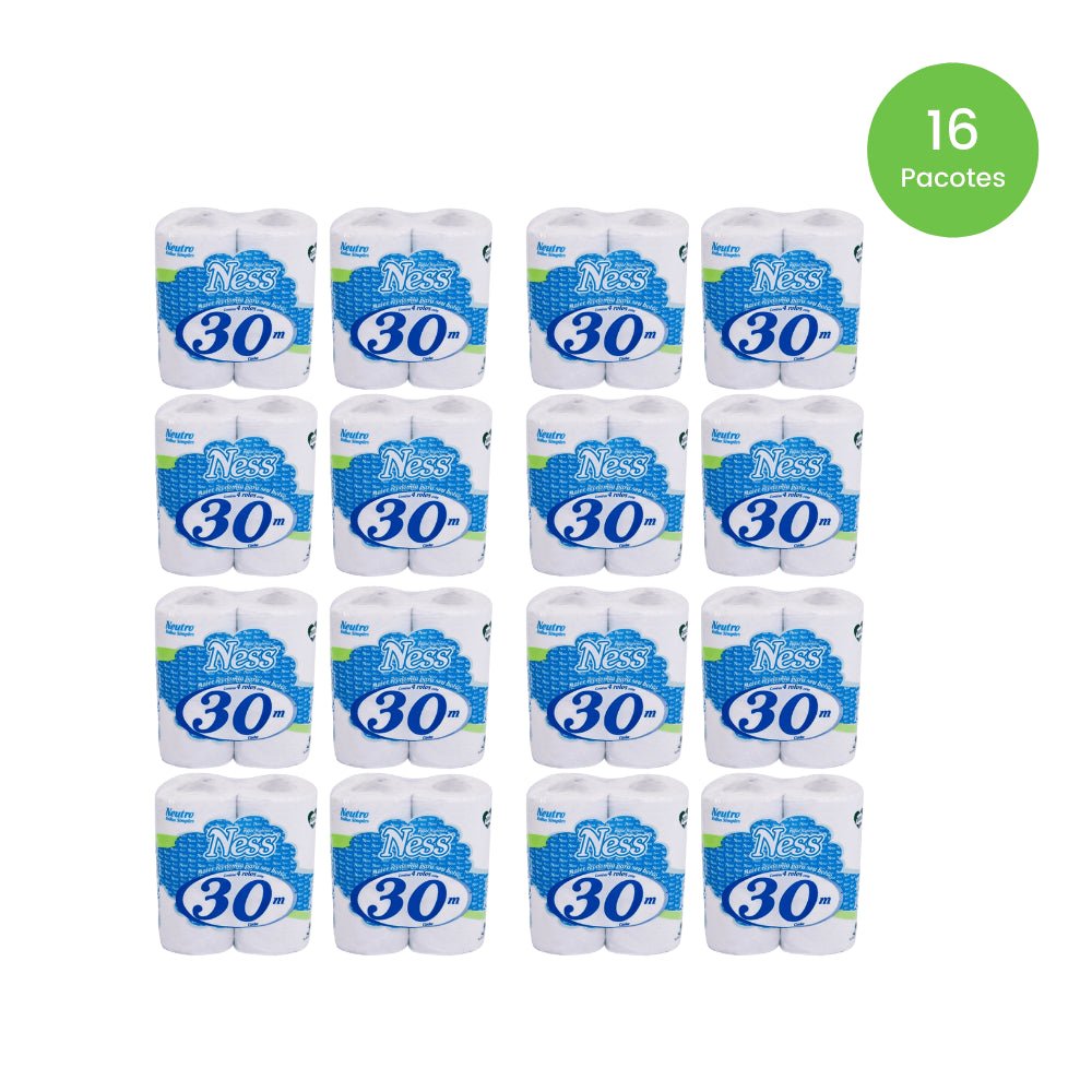 Papel Higiênico Folha Simples Ness 16 pacotes com 4 rolos de 30 metros - e - dona
