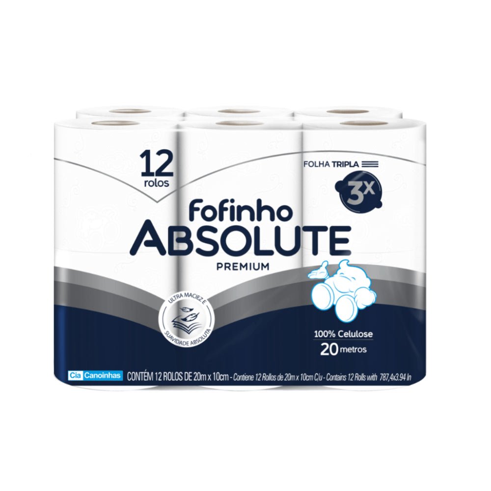 Papel Higiênico Folha Tripla Fofinho Absolute 8 pacotes com 12 rolos de 20 metros - e - dona